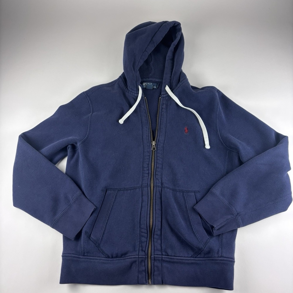 Polo Ralph Lauren VTG Thick Zip-Up Hoodie Mens Large Jacket Sweater Navy Blue